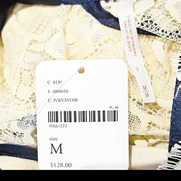Free People Gilded Lace & Satin Mini Dress, Size Medium - Cream W/Navy - NWT - Picture 5 of 5